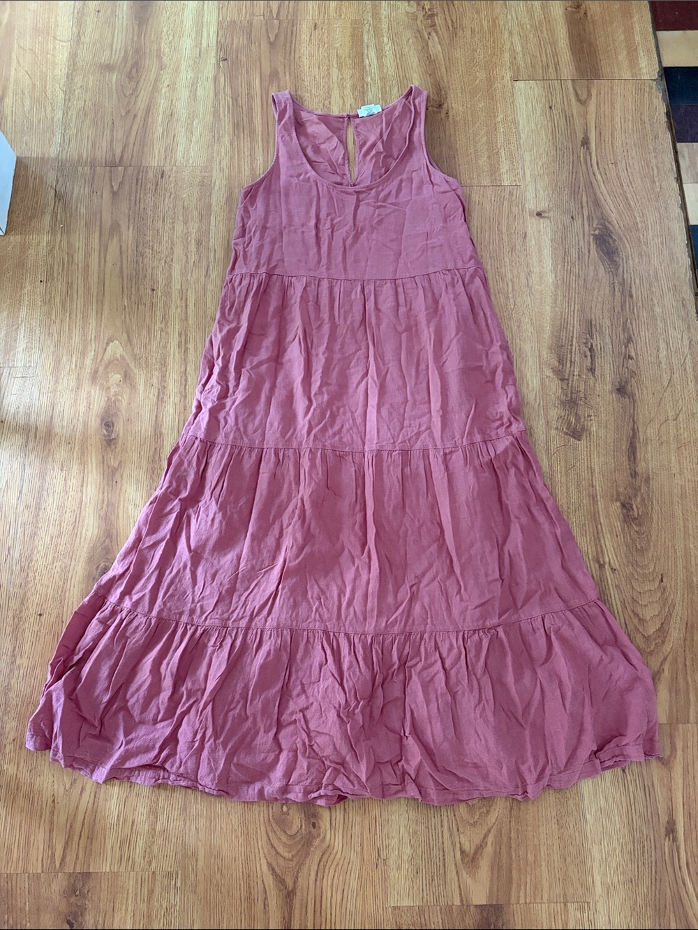 Nicole Miller Sleeveless Tiered Maxi Dress —Dusty Rose Cotton/Linen Blend Size S